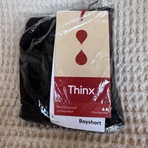 New Thinx Womens Size Large Boyshort Period Proof Underwear Moderate Flow Black